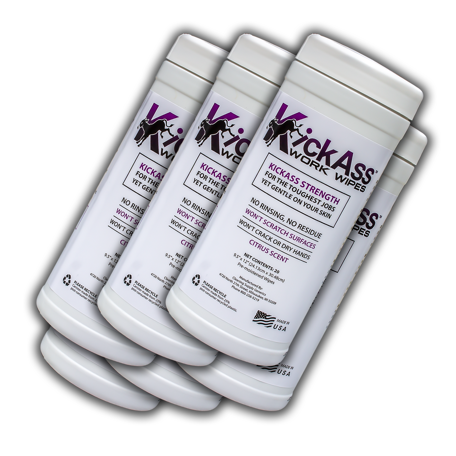 KickAss Work Wipes 20ct 6-Pack